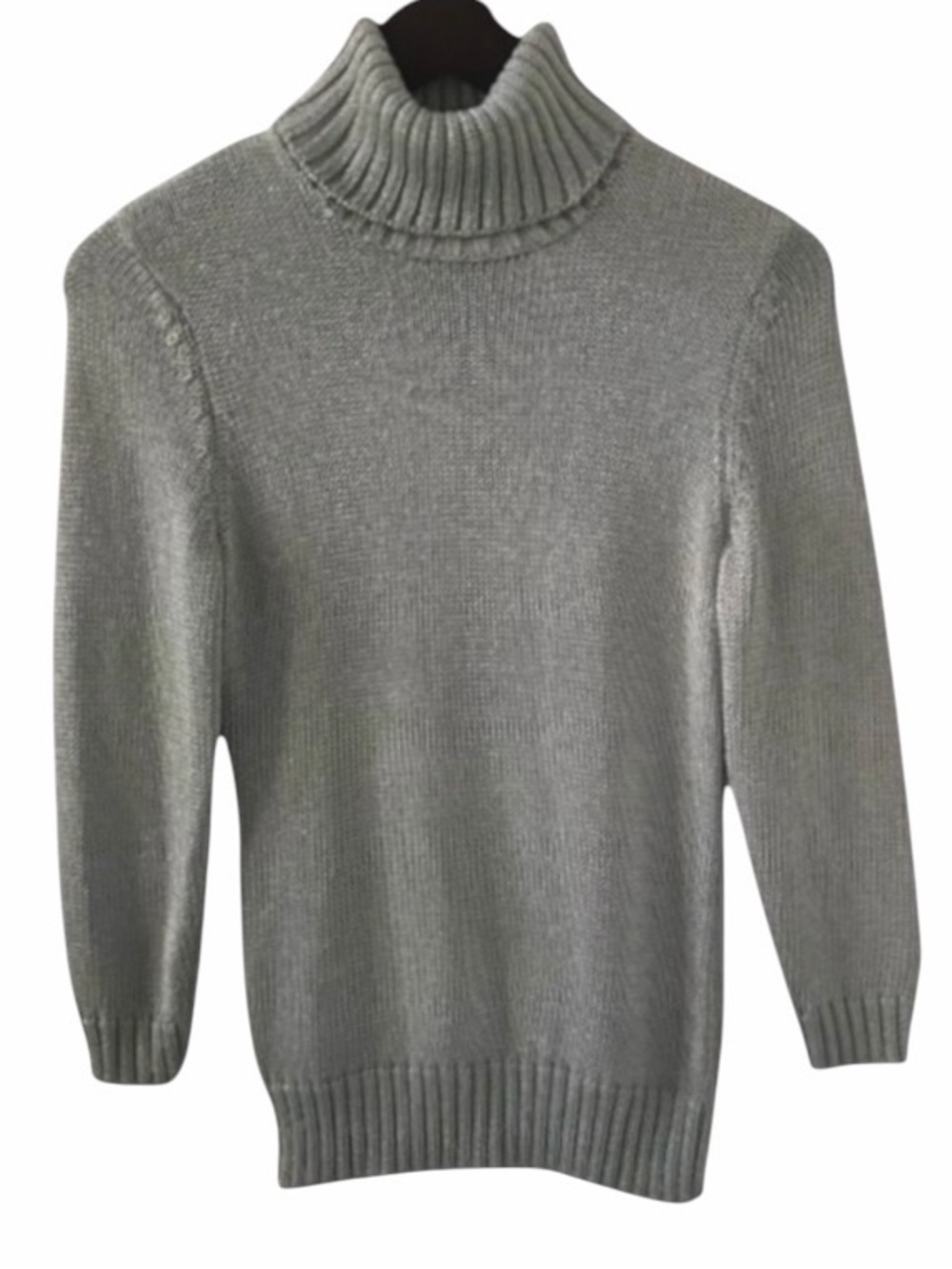 Lauren Ralph Lauren Metallic Silver 3/4 Sleeve Knit Turtleneck Sweater Size XS
